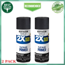 (2 Pack) Black Primer, American Accents 2X Ultra Cover Flat Spray Paint - 12 oz