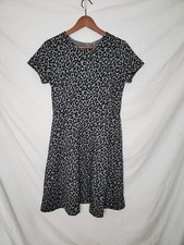 Ann Taylor Loft Sz 6 Grey Leopard Print Fit and Flare Dress Short Sleeve Skater