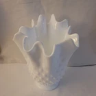 Vintage Fenton Hobnail Vase w Ruffle Edge 5.5"x 6.75"
