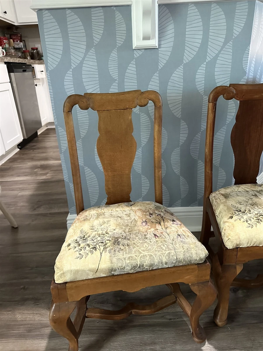 2 Vintage Queen Anne Style Wood Chairs for Toddler Child Upholstered Seat