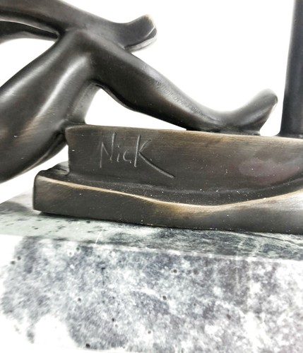 Sammlerstück handgefertigt Mann Ruder dunkelbraun Patina Bronze Skulptur Statue von Nick - Bild 10 von 10