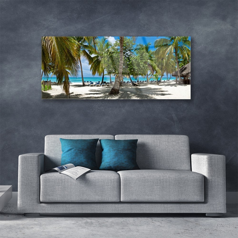 Tableau Déco Verre Acrylique 125x50cm - Impression Paysage Mer Plage Palmiers, Style Moderne - Neuf Tulup