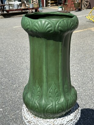 Weller Matte Green 1910s Vintage Art Pottery Decorative Ceramic Umbrella Stand