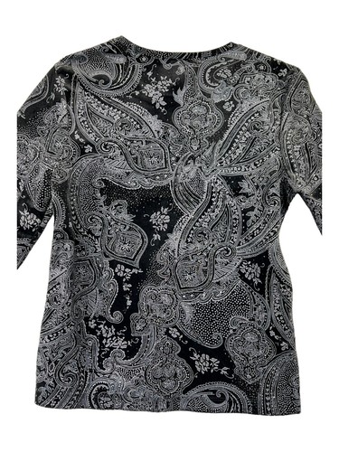 Blusa blanca ciervo para mujer talla pequeña negra con estampado de terciopelo y cachemira brillante - Imagen 13 de 14