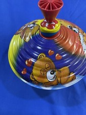 Vintage LBZ Spinning Tin Top Toy Made in West Germany Teddy Bear Themed