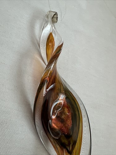 Signed Blown Glass Suncatcher Ornament Spiral Twist 10” x 2” Rust, Amber, Copper - Picture 8 of 24