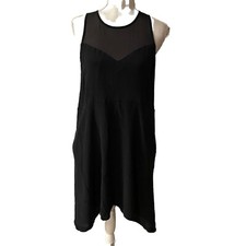 Madewell Black Parkview Silk Dress Sharkbit Hem Pockets Womens Sz M