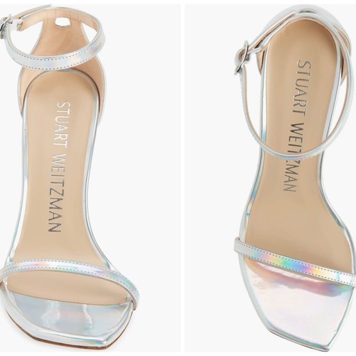 Stuart Weitzman Nudistcurve Ankle Strap Sandal Metallic Leather High Heel Pumps - Picture 5 of 15