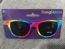 New Rainbow Striped Print Pride LGBTQ Sunglasses UV 400 Unisex Novelty Glasses
