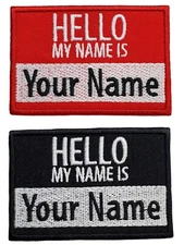 Custom Personalized "Hello My Name Is" Patch Embroidered Iron On Hook & Loop