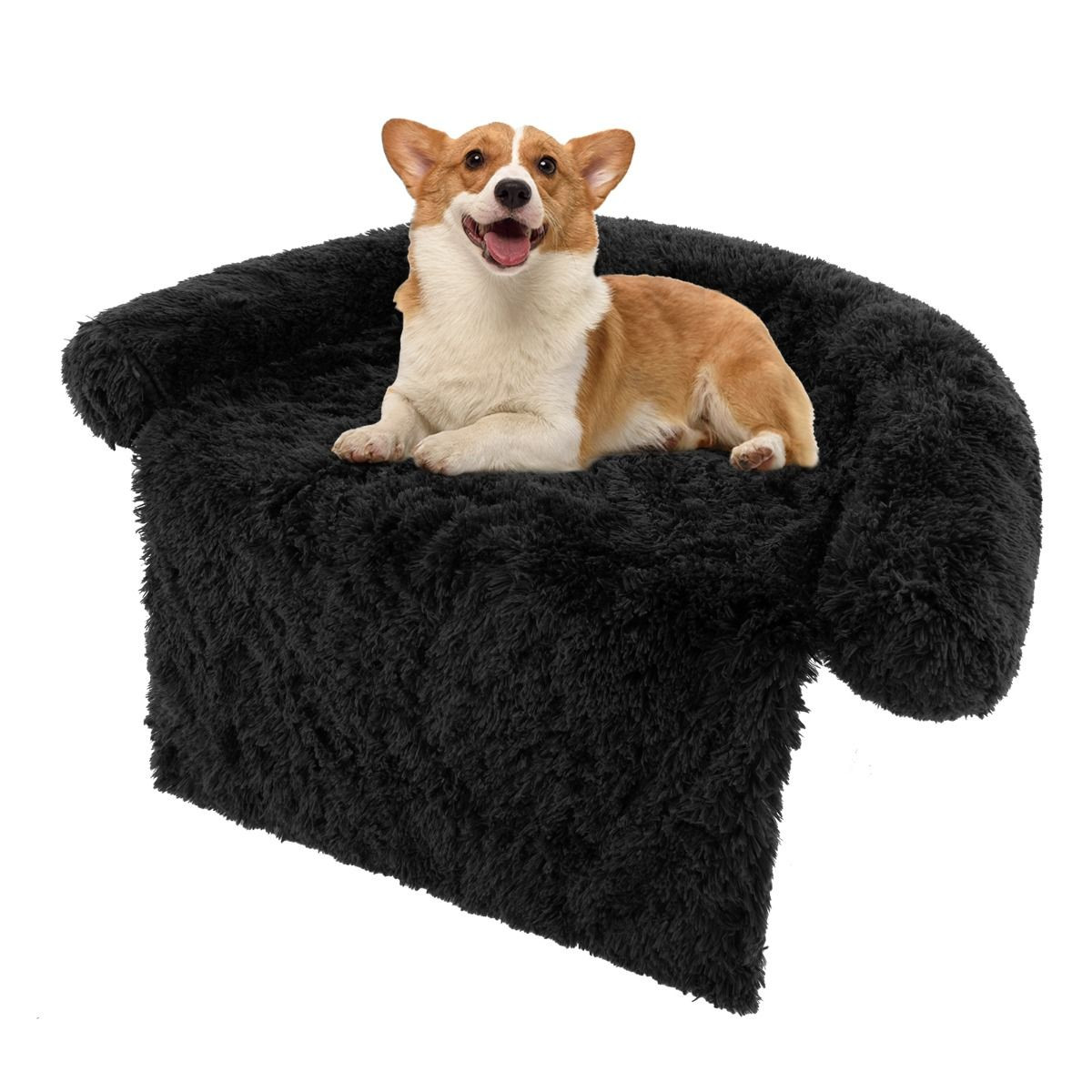 Housse en peluche pour chien de grande taille gris anthracite amovible et lavable