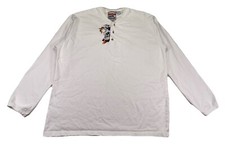 Vintage Looney Tunes Embroidered Henley T-Shirt Long Sleeve White
