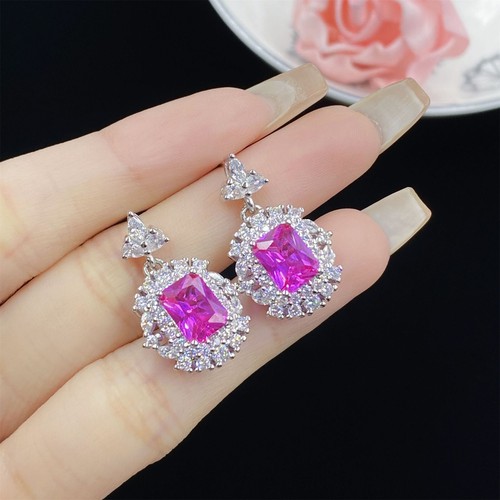 New Mix Color Red Corundum Topaz Gemstone Charm Woman Silver Dangle Earrings - Picture 3 of 6