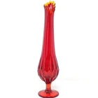 Vintage Fenton 15" Flame Mouth Ruby Red/Orange Swung Thumbprint Footed Vase Glow