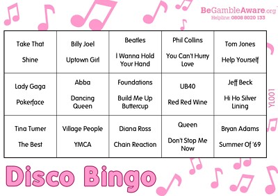 Lustiges Musikspiel Disco Bingo - Pink Party Thema 50 Tickets