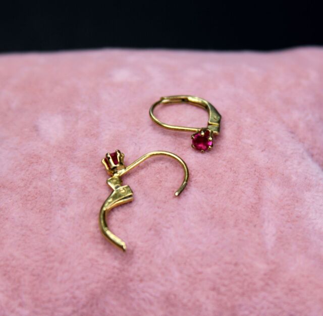 Little Girls' Gold Plated Earrings with Ruby Stone