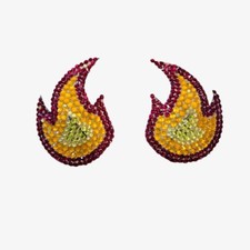 Handmade Acrylic Rhinestone Flame Pasties in a Size 2 3/4"