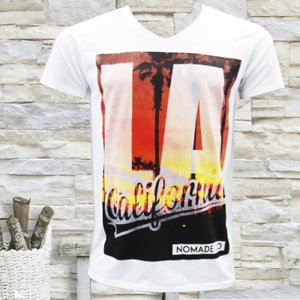 L.A LOS ANGELES CALIFORNIA FASHION SUMMER MEN/'S V-NECK SHORT SLEEVE T-SHIRT