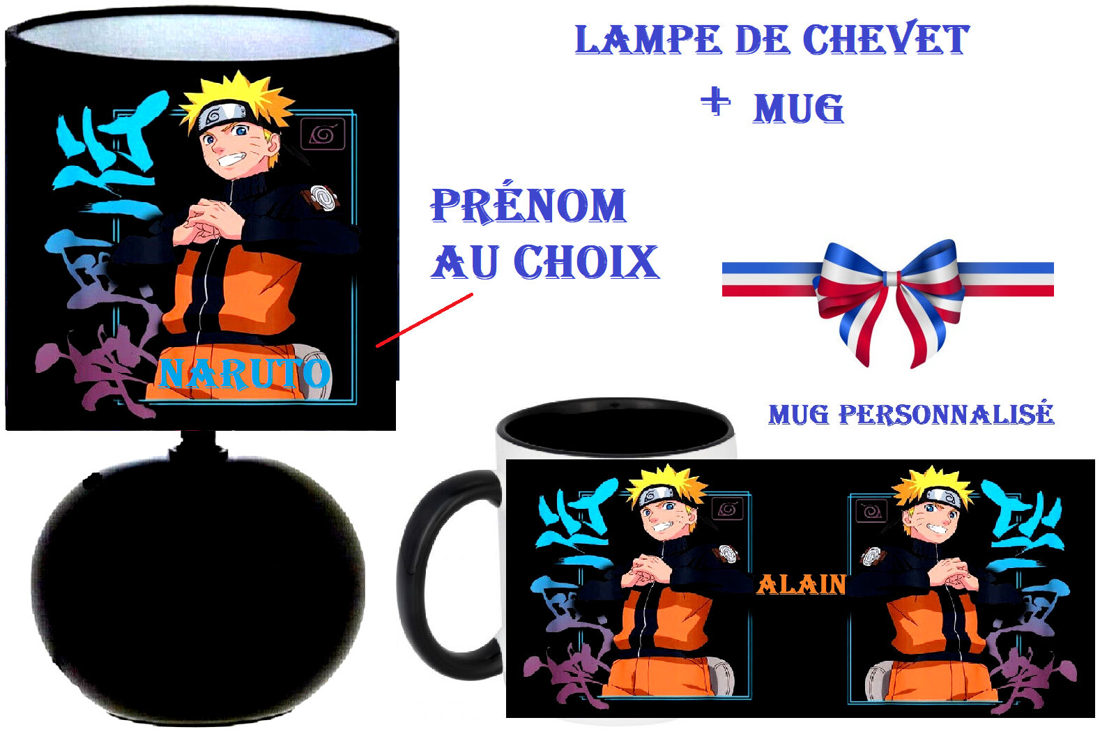 Naruto idée cadeau anniversaire originale avec lampe de nuit et mug déco