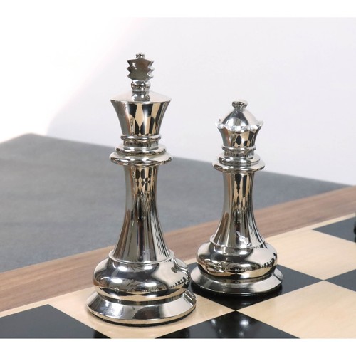 Jacques Staunton 1849 de 4,5" - Juego único de piezas de ajedrez de metal de latón de lujo - plata - Imagen 6 de 9