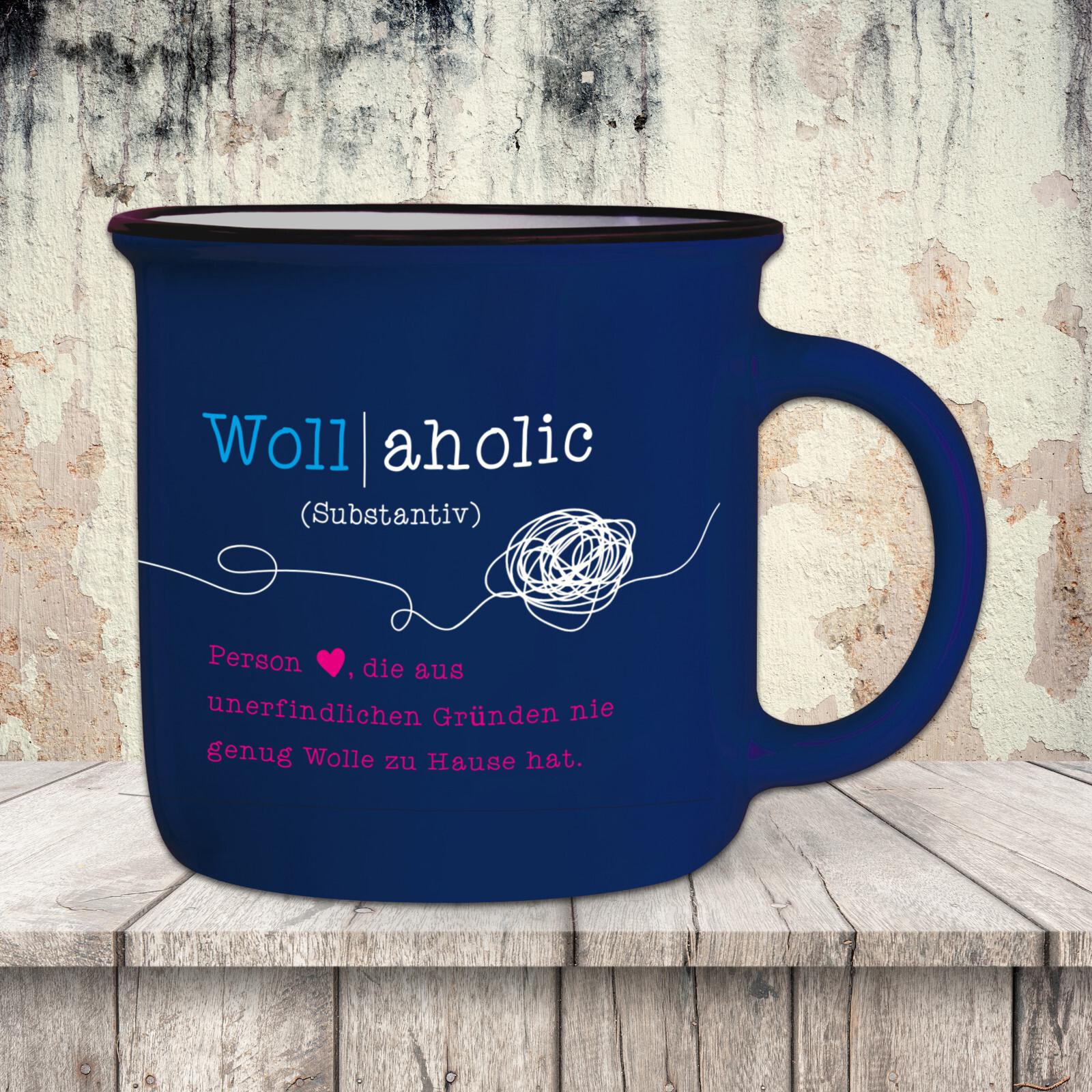 Taza Vintage Azul Violeta Con Frase T171 "Woll | Aholic..." Cerámica Lana 350ml
