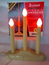 Vintage Christmas Beacon Electric 3 Light Plastic Window Candolier in Box USA