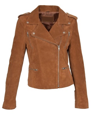 Damen Echt Braun Wildleder Lederjacke Klassisch Vintage Slim Fit