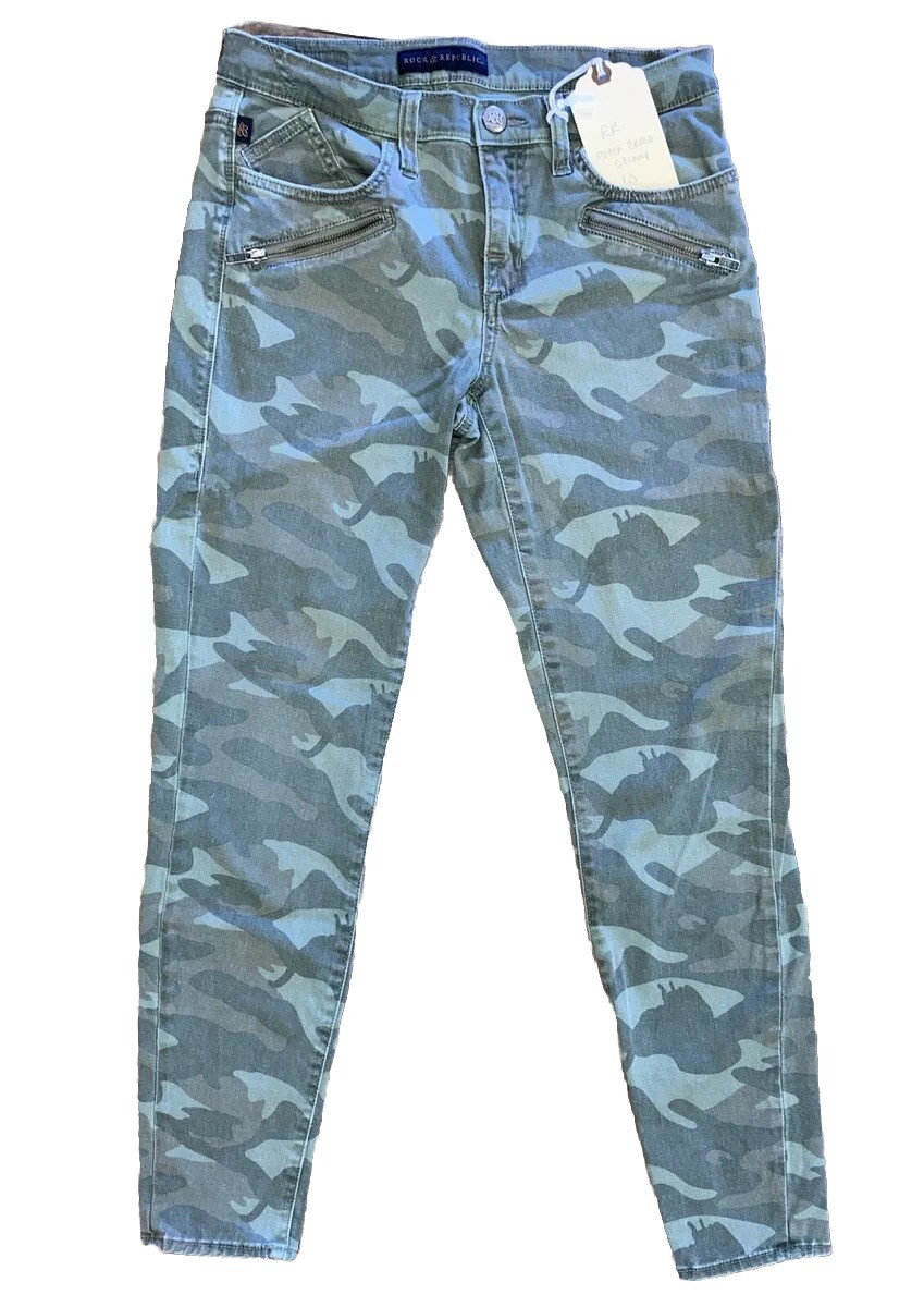 Rock Republic Jeans Womens Green Camo Kashmere Skinny Mid Rise Denim  Stretch