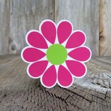 Set of Six Daisy Flower Stickers Pink and Green Retro Waterproof