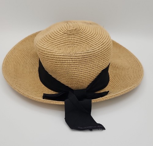 Sombrero para el sol Scala 13" para mujer ala trenzada de papel lazo negro natural talla única hecho a mano - Imagen 4 de 8