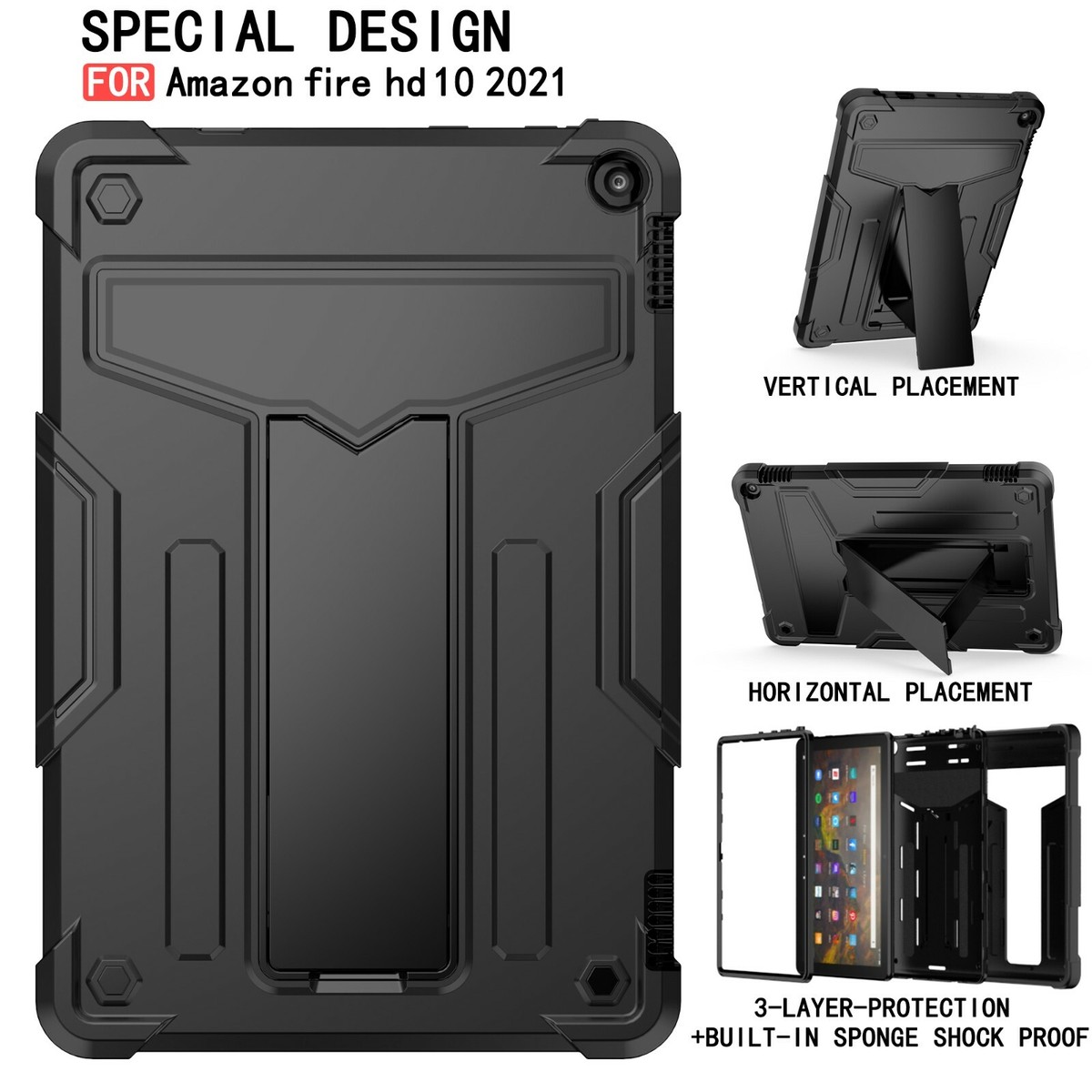 Custodia Ibrida Con Supporto E Vetro Per Amazon Kindle Fire HD 10 (2021, 11a Generazione) – Antiurto - Foto 3