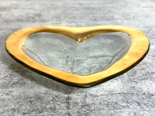 Annie Glass Signed Heart Shaped 24K Gold Crackle Trim Glass Bowl Dish 1997 USA