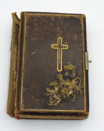 ANTIQUE BENZIER BROS. BIBLE ALLEMANDE 1885 - couverture rigide avec fleurs en relief sur couverture - Photo 1 sur 10