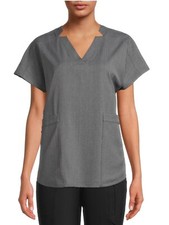 ClimateRight by CuddlDuds Women's Woven Twill V-Neck Scrub Top -Gray-3XL