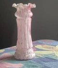 Tall Vintage Multicolor Glass Vase. Scalloped Edges. White Base Color. Imperial