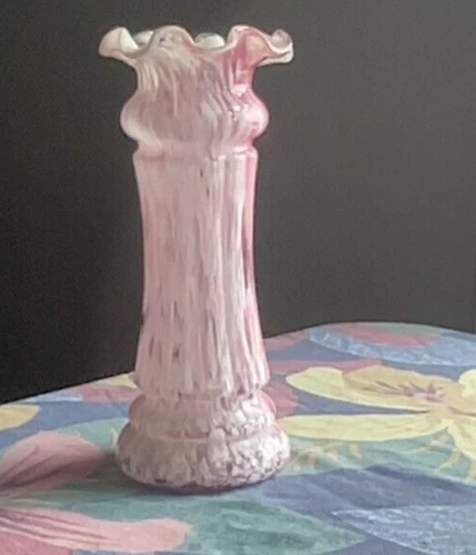 Tall Vintage Multicolor Glass Vase. Scalloped Edges. White Base Color. Imperial