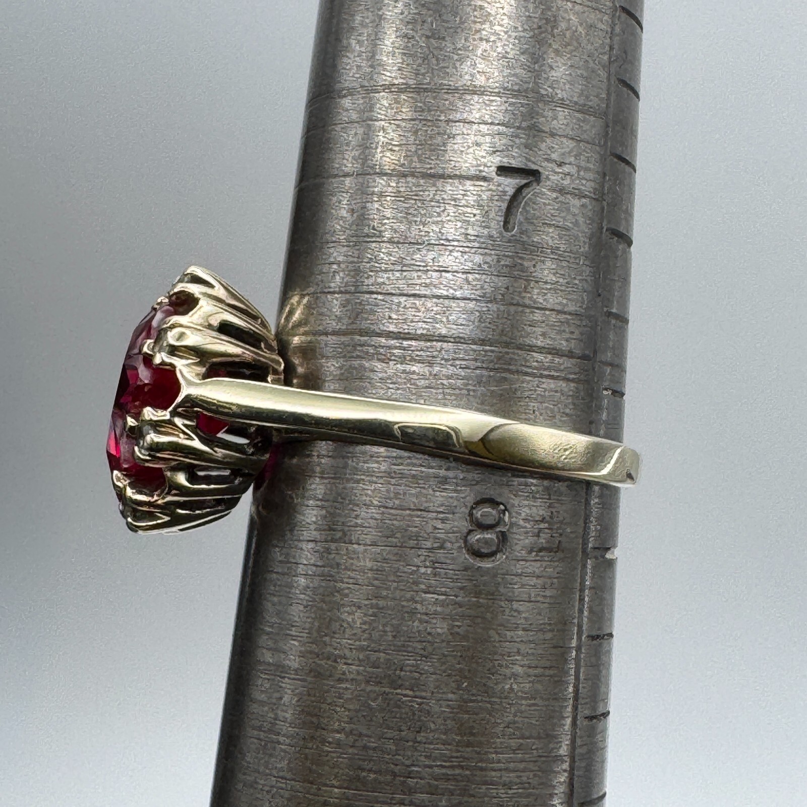 Solid 10k Gold Ring with Lab Ruby and Diamond / V… - image 12