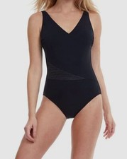  128 Gottex Women's Black Chic Elegance V-Neck One Piece Swimsuit Size 6
