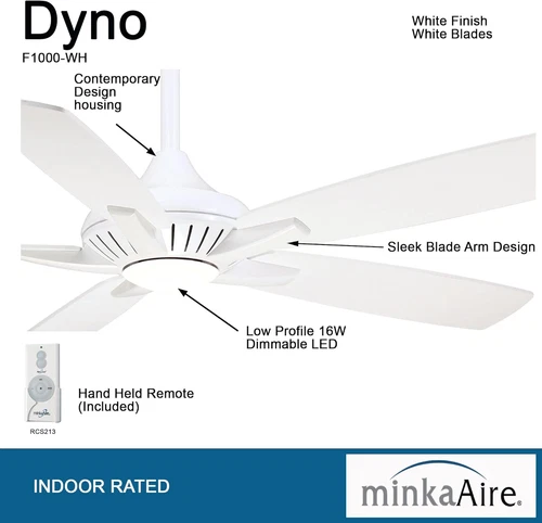 Dyno 52" White Ceiling Fan - F1000-WH for Stylish Air Circulation - Picture 2 of 9