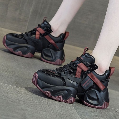 Sneakers donna glitter traspiranti plateau stivali zeppa nascosta scarpe punk chic - Foto 5 di 21