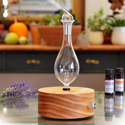Diffuser - (Solum Lux Merus) Premium Wood & Glass Essential Oil Nebulizer - Prof