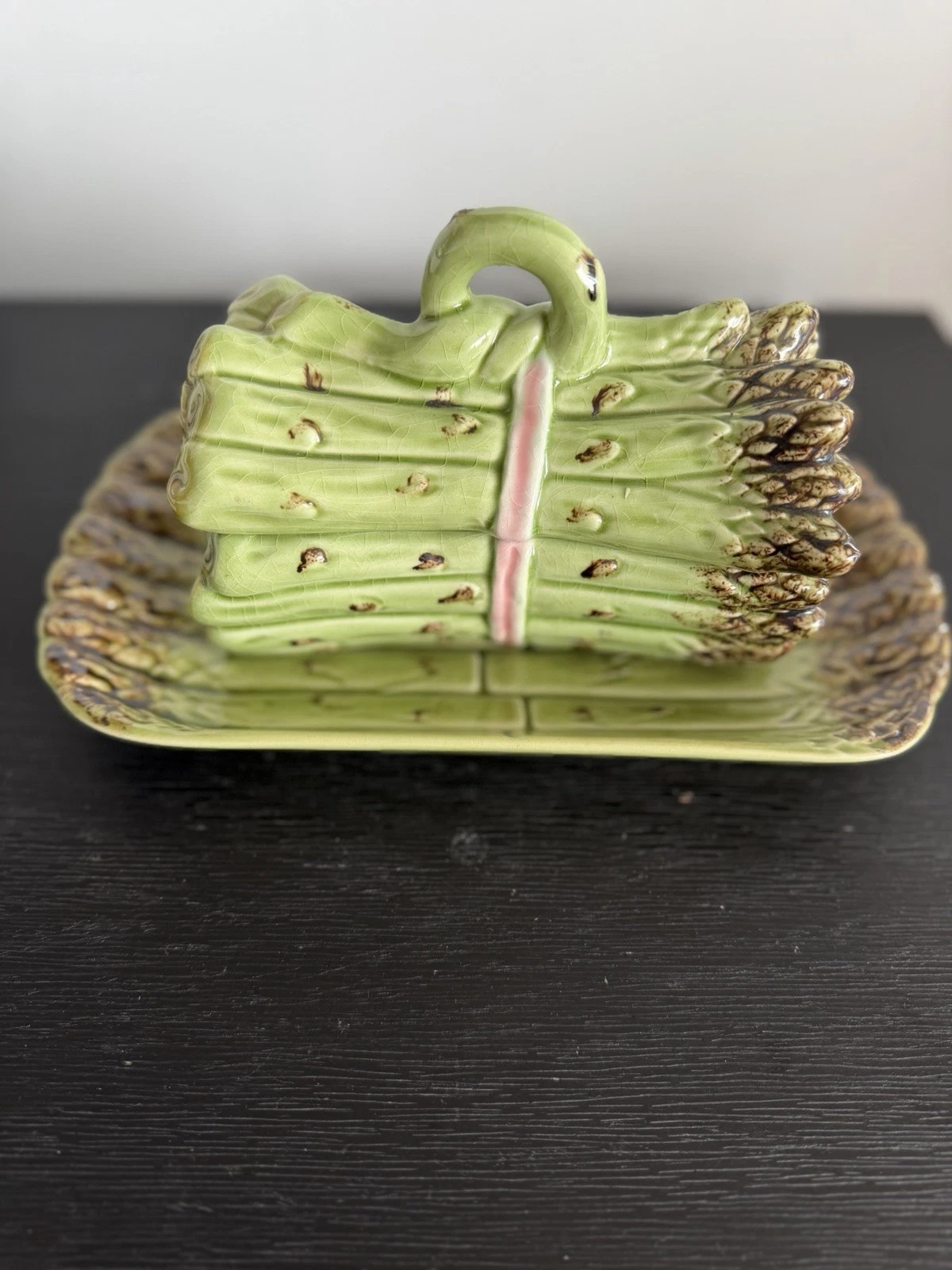 Bordallo Pinheiro Majolica Asparagus Sauce Tureen w/ Ladle & Underplate Plate