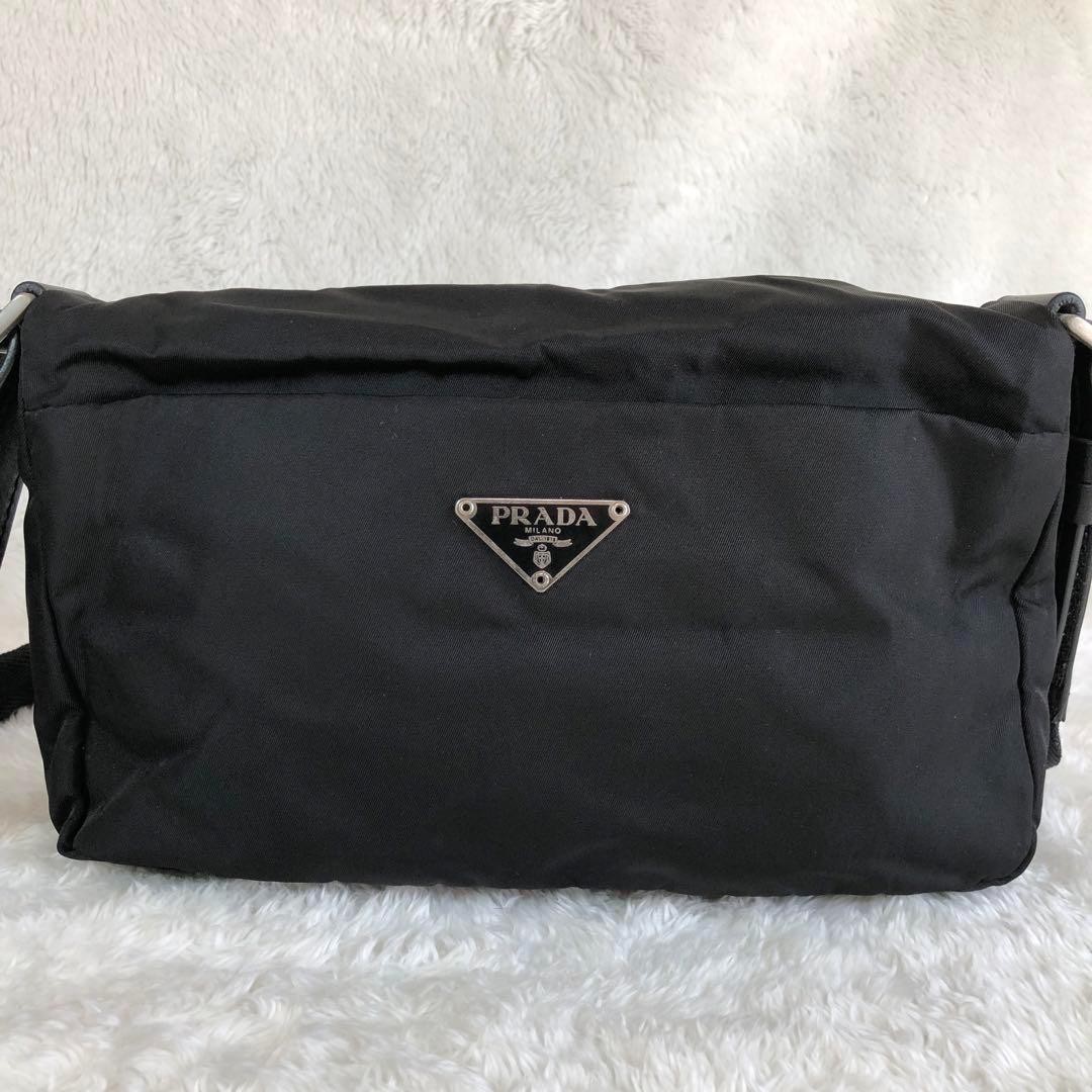 Excellent condition  PRADA accessory pouch shoulder nylon triangle logo black thumbnail 2