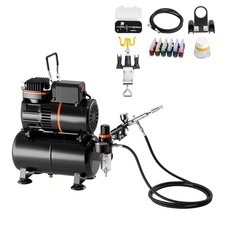 Airbrush Kit, 1/6 HP, Air Brush Kit with Air Compressor and Tank, 1 Dual-Action