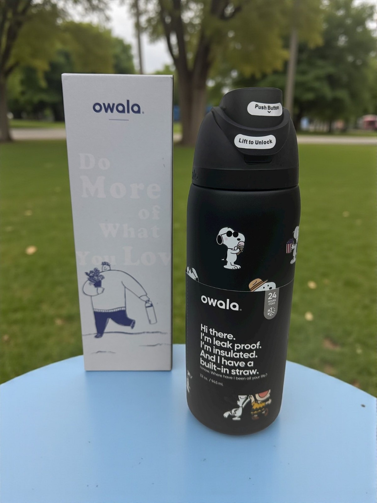 Snoopy Owala 32oz Water Bottle Stainless Steel Black Insulat