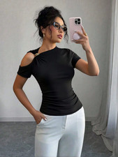 Women s Off Shoulder T Shirt Short Sleeve Casual Slim Fit Summer Top