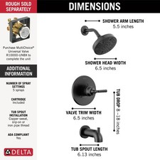 Delta T14435-BL Tub  Shower Trim 1/2" Matte Black Single Handle Lever