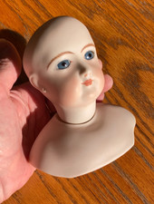 Vintage Porcelain Bisque Doll Head, Bust & Glass Eyes , LADY GIRL 3