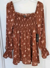 J for Justify Women's Maternity Top Size L Square Neck NWT Brown Floral 