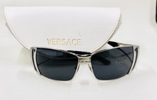Vintage Versace Mod 2059-B Silver  Dark Grey Lenses Sunglasses W/Case NEW
